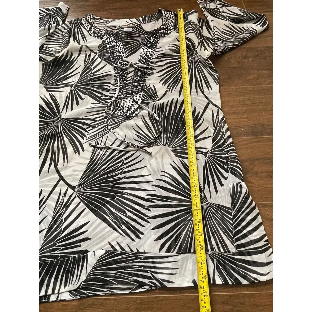 Tommy Bahama Black White Palm Leaf Sequin Cover Up Tunic TSW60712C Small